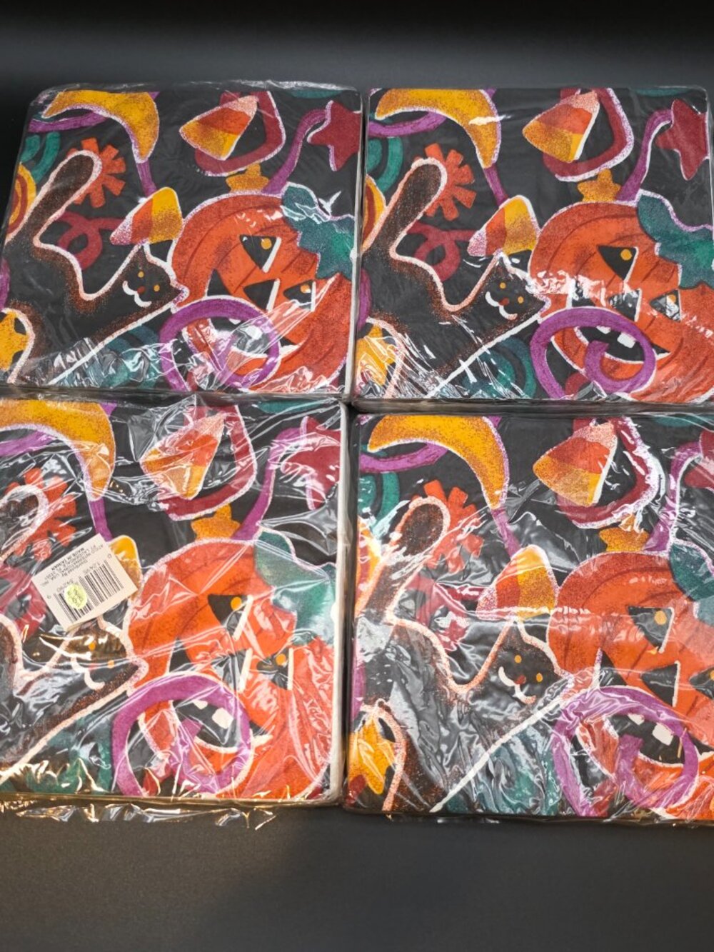 Lot Of 4 Packs Of Vintage Halloween Paper Napkins jack o lantern cat 80s